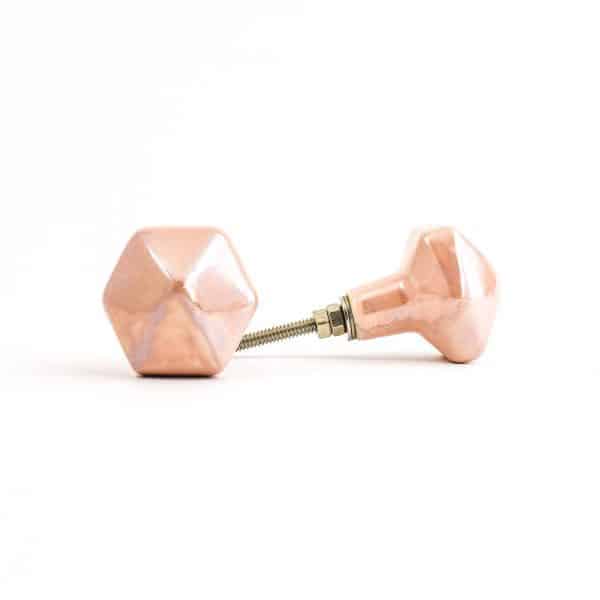 DSC 2907 Peach pearled hexagon ceramic knob