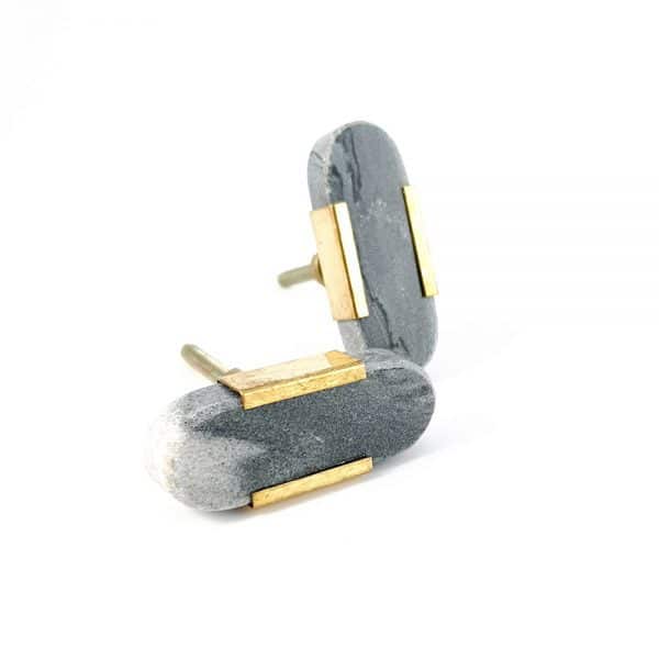 Oval grey marble knob with gold edge 1